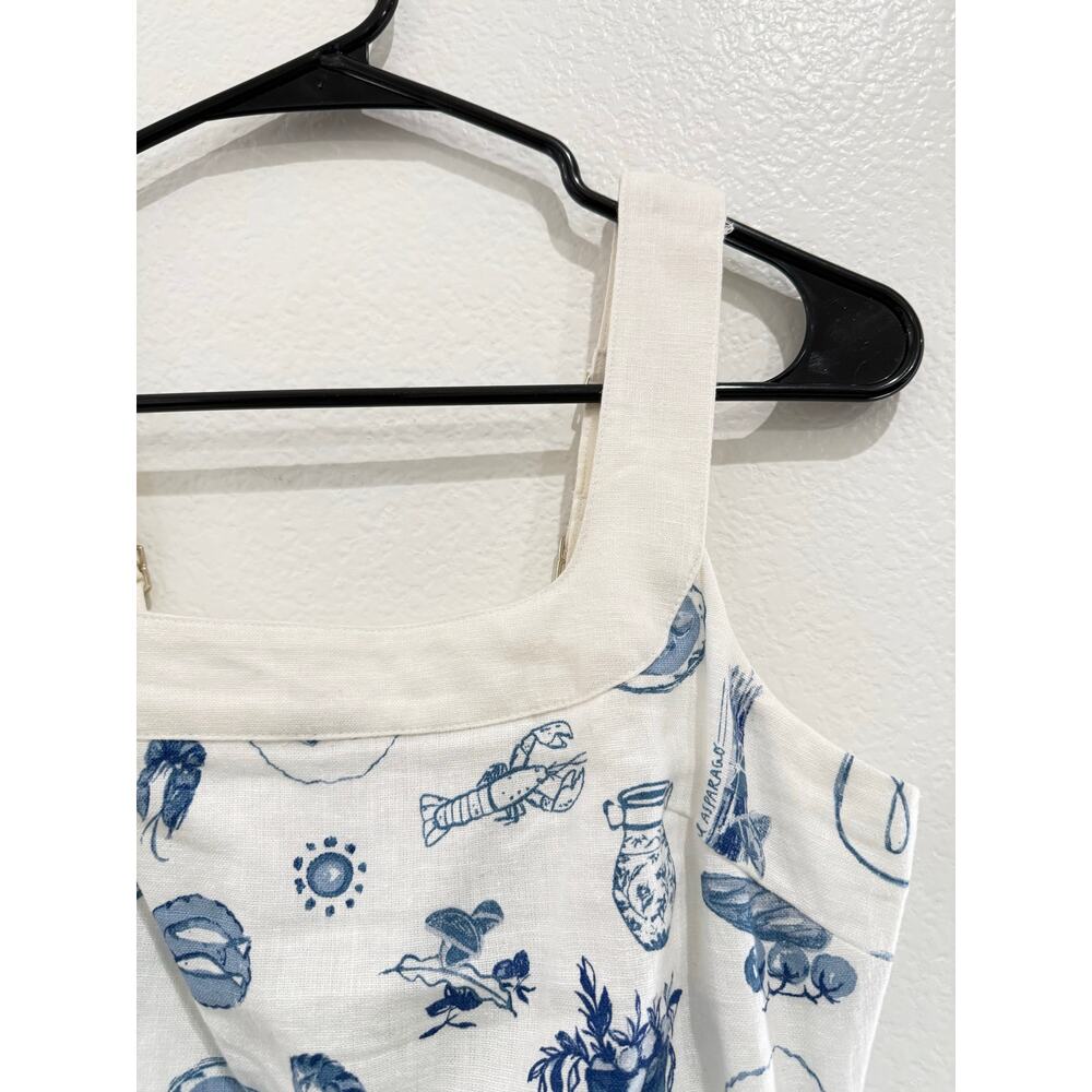 Abercrombie & Fitch Linen Blend Wide Strap Mini Dress White Blue Food Medium - Picture 8 of 16